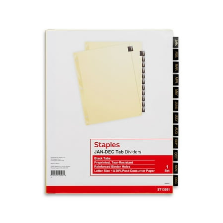 UPC: 0718103125055 | Staples Monthly Leather Dividers 12-Tab Black (13551/11484)