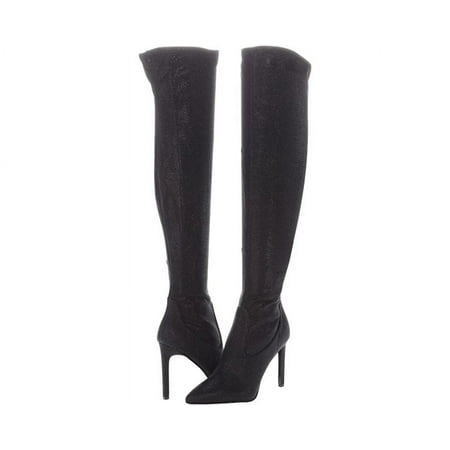 Nine West Tacy2 Black Zip Closure Leather Over The Knee Heeled Boots