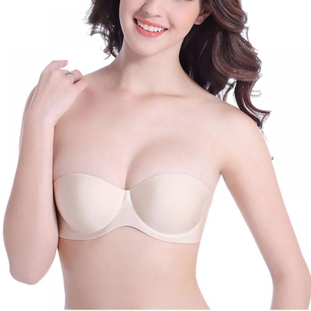 Women's Thick Padded Strapless Push up Bra Lift and Support Convertible Bras with Clear Straps 