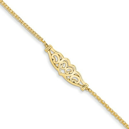 14k Yellow Gold 9in Heart Anklet