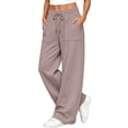 thumbnail image 3 of TARIENDY Wide Leg Sweatpants Women Athletic Work Trousers Plain Color Drawstring Waisted Outdoor Sweatpant with Pockets Khaki, 3 of 10
