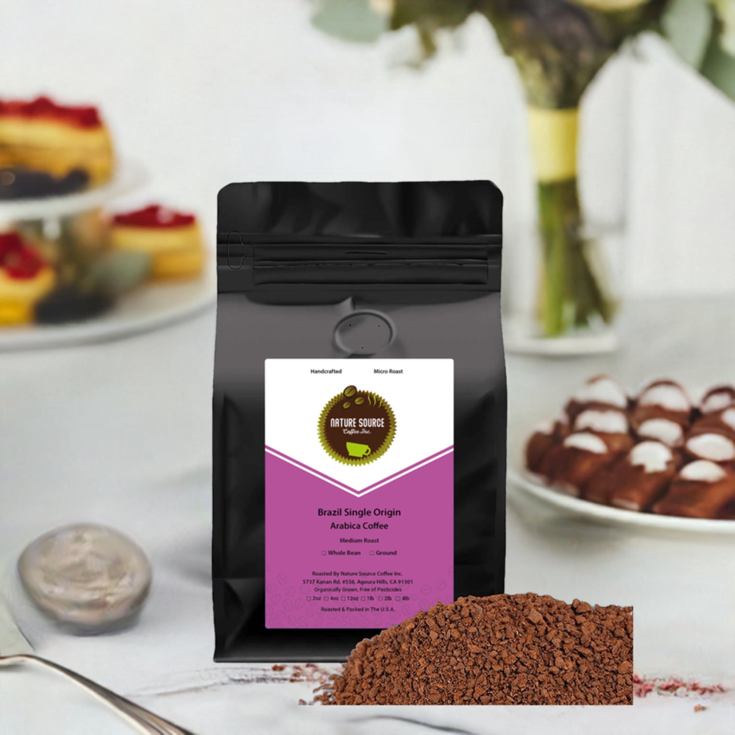 Nature Source Coffee Whole Bean Coffee Organic Brazil Single Origin Medium Roast Naturally Caffeinated 1-Pack 1 Lbs