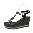 thumbnail image 6 of Glitter Platform Sandals for Women Open Toe Slingback Wedges Heels Floral Rhineston Clear T-Strap Dress Pumps Shoes Black Size 7, 6 of 7