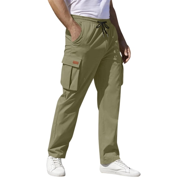CCRFTGI Mens Cargo Pants Workout Big and Tall Hiking Pants Active Elastic Waist Mens Joggers Outdoor Travel Jogger Pant with Pockets Drawstring Light Green XXL