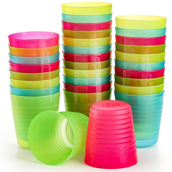 8oz Reusable Plastic Small Drinking Tumbler, Colored Open Stackable Rainbow Water Cups, Unbreakable for Juice, Party, Kitchen, Bathroom