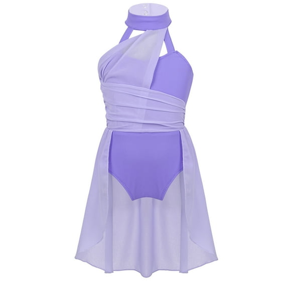 Manyakai Girls Sleeveless Cutout Back Ballet Dance Leotard Dress for Lyrical Contemporary Dancing Lavender 6