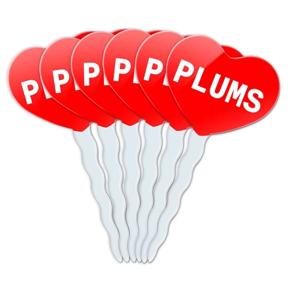 Plums Heart Love Cupcake Picks Toppers - Set of 6