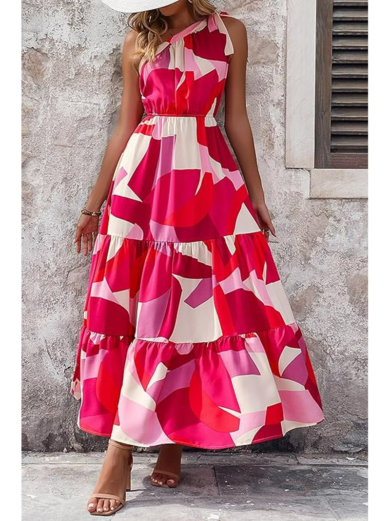 PRETTYGARDEN Women's Summer Floral One Shoulder Maxi Dress Knot Ruffle Boho  Beach Vacation Wedding Guest Long Sun Dresses - Walmart.com