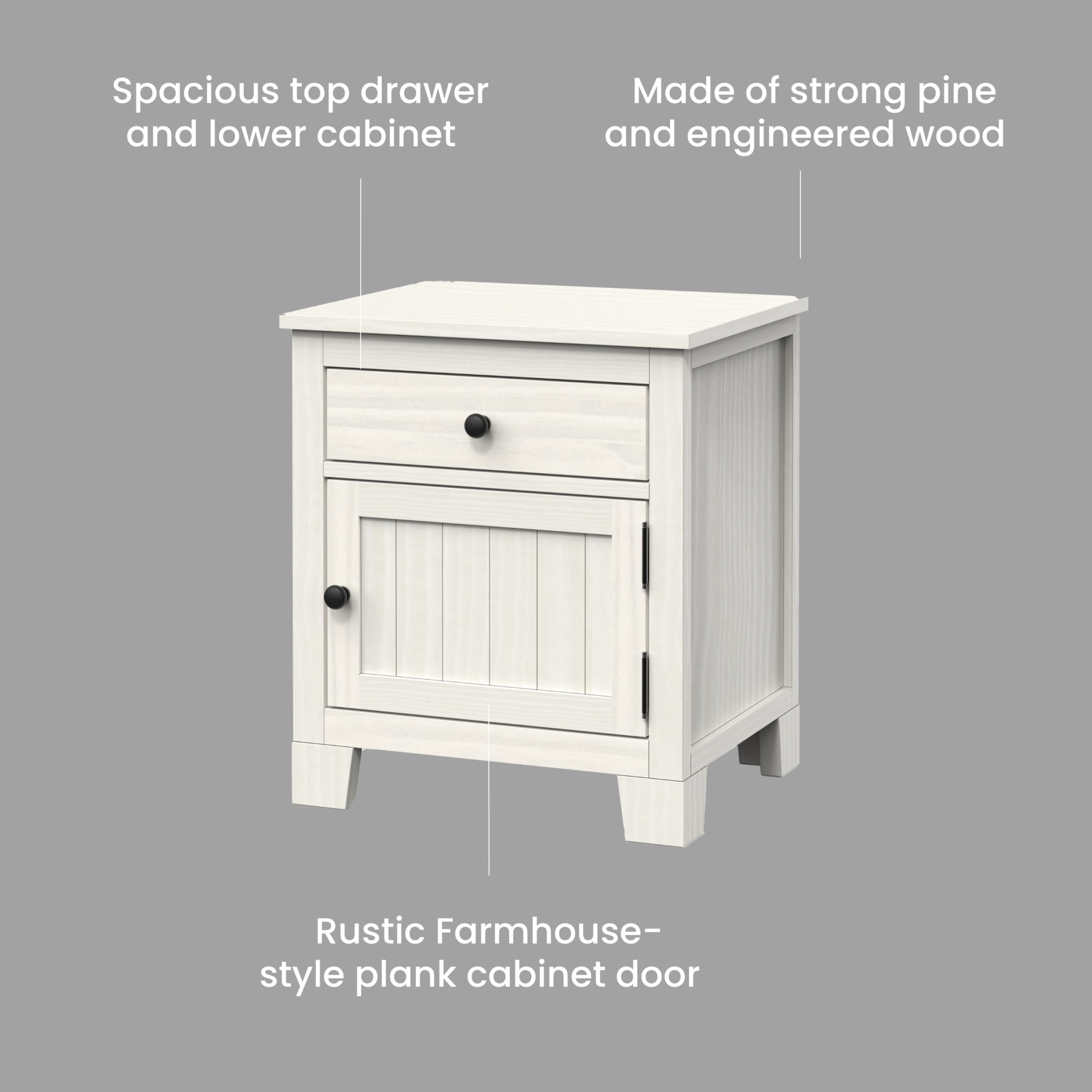 Child Craft Rockport Nightstand with Drawer & Cabinet Storage, Pine Wood Construction, Eggshell
