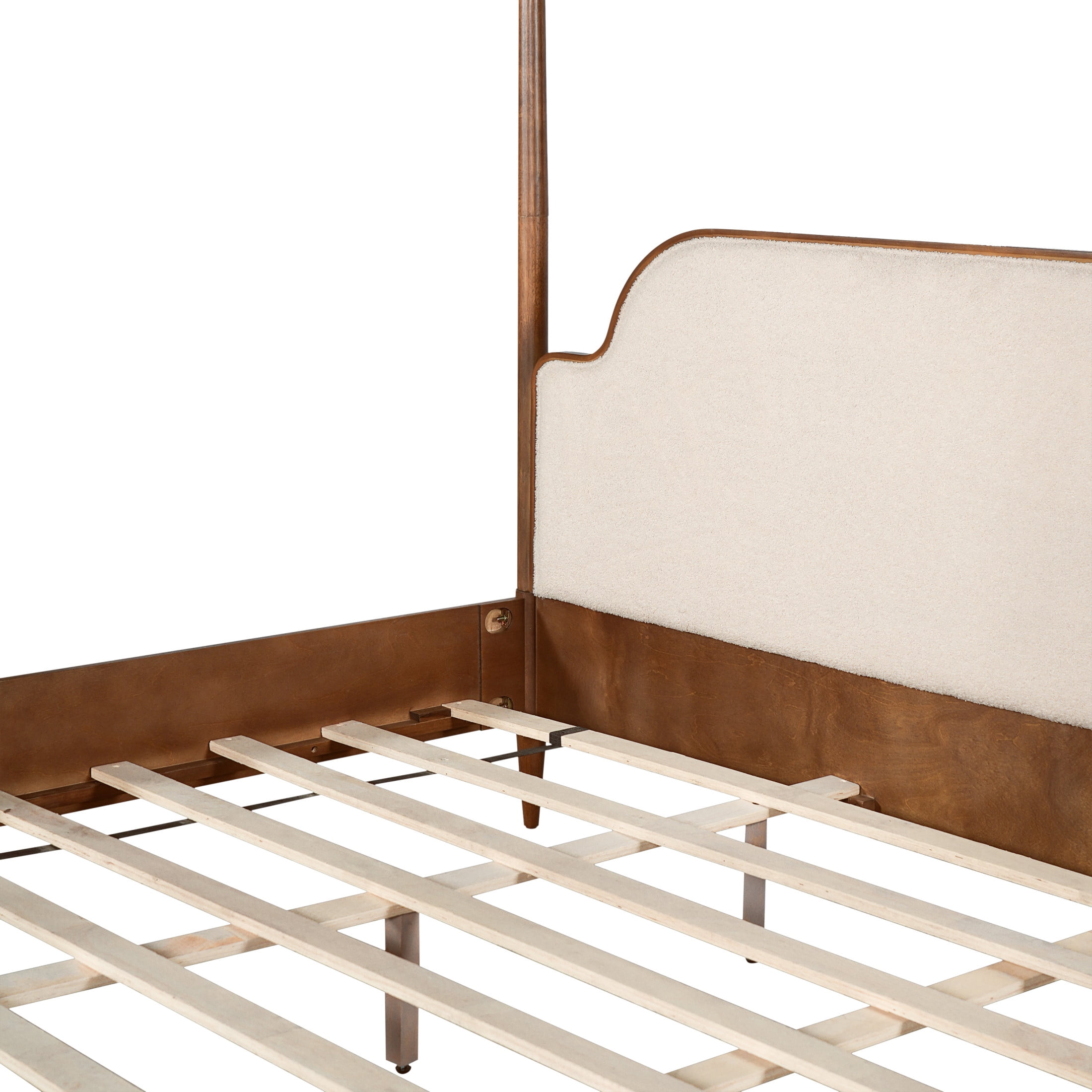 Christopher Knight Home King Canopy Bed Frame with Fleece Upholstered, Wood Frame, Brown+Off White