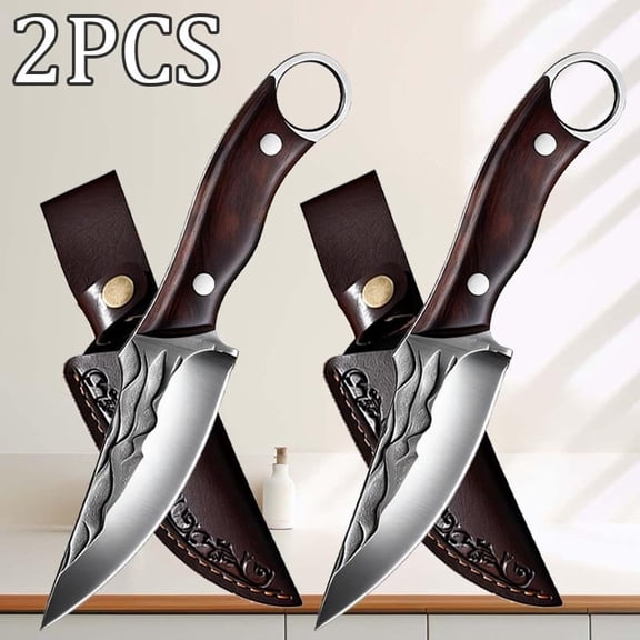2PCS Stainless Steel Chef Meat Fruit Unique Kitchen Anti-stick Multipurpose Sashimi Knife Sharp Boning Knife Ergonomic Handle Fruit Knife Perfect Gift for Family Travel