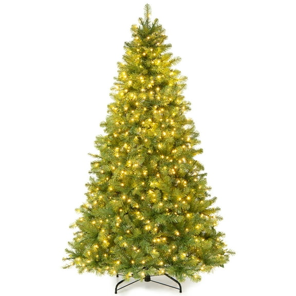 Gymax Pre-Lit 6' Artificial PVC Christmas Tree Hinged 560 LED Lights Metal Stand