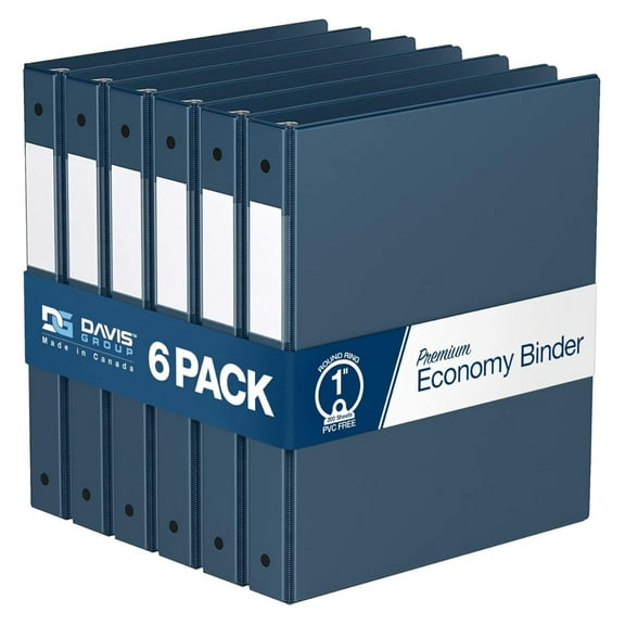 Premium Economy 6-Pack 3-Ring Binders for School or Office, Round-Ring Binders, 1 Inch, Navy Blue