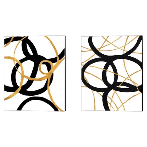 Great Art Now Black and Gold Stroke by Megan Morris 2 Piece Canvas Art Set Each 12"W x 15"H