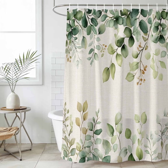Eucalyptus Waterproof Fabric Shower Curtain,Rustic Chic Greenery Plant Round Weeping Leaf Waterproof Fabric Shower Curtain for Bathroom Curtains Bathtubs Shower Curtains with 12 Hooks Standard 60x72