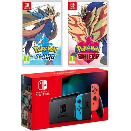 Nintendo Switch 32GB Neon with Pokemon Sword and Shield Bundle, Neon