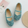 thumbnail image 4 of Juebong Children Princess Girls Dance Leather Shoes Sequined Soft Bottom Baby Shoes,Blue Size 11.5, 4 of 7