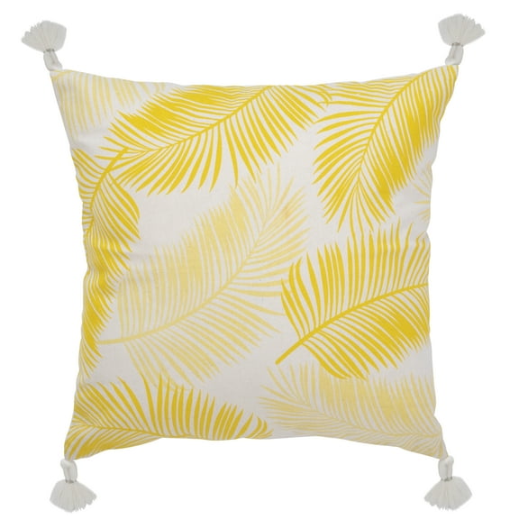 SAFAVIEH Lemi Palm Leaves Decorative Pillow, 18" x 18", Ivory/Yellow
