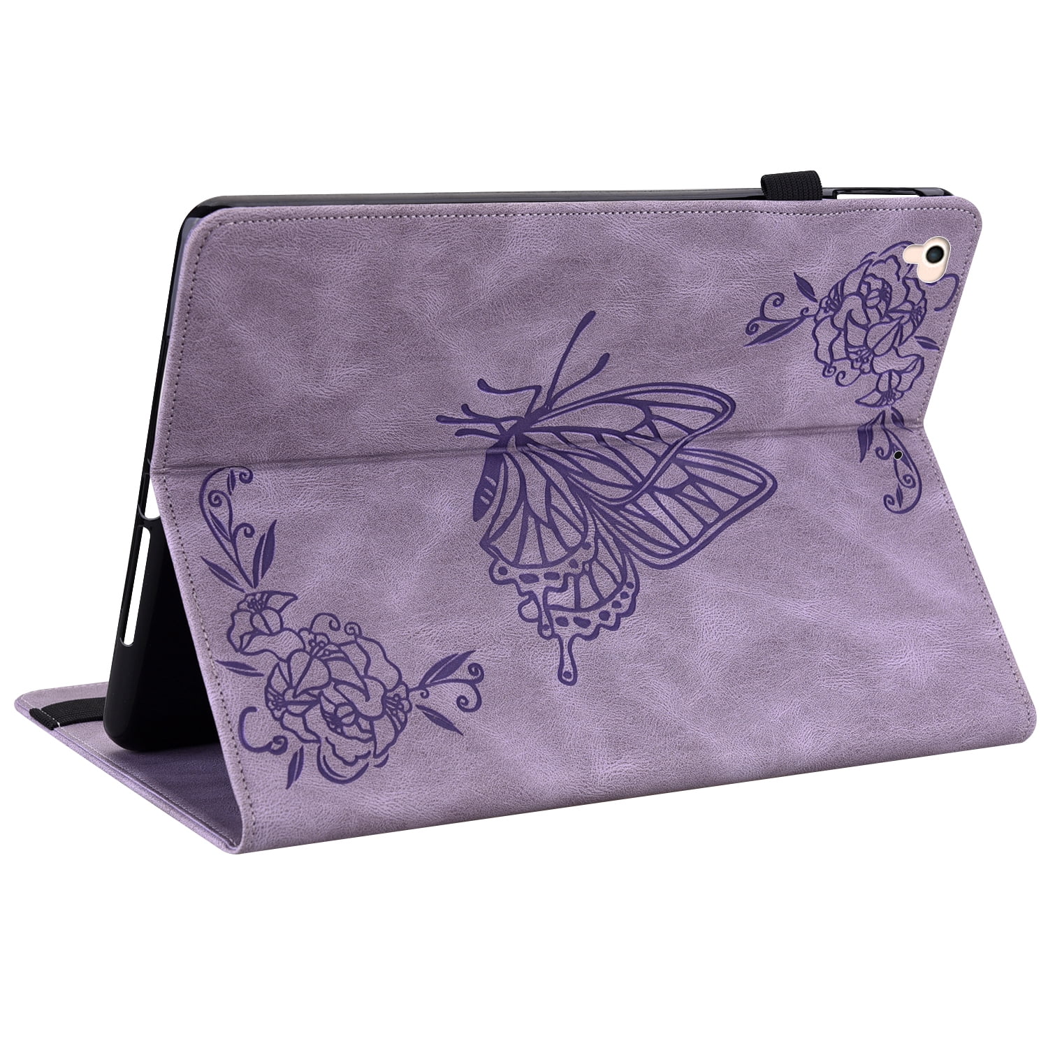 iPad 9.7 Case 2018/2017, iPad Air 1 2 Case, Allytech Butterfly Embossed Shock Absorption Kickstand Pencil Holder Auto Sleep Wake Slim Cover Case for Apple iPad 6th 5th Generation, Purple