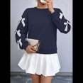 thumbnail image 4 of Blusa de Larga con Lazo Y2K para Mujer - Cuello Redondo Rojo con Lazo Navideño y de Año - Camisa Holgada Extragrande Azul Marino M, 4 of 10