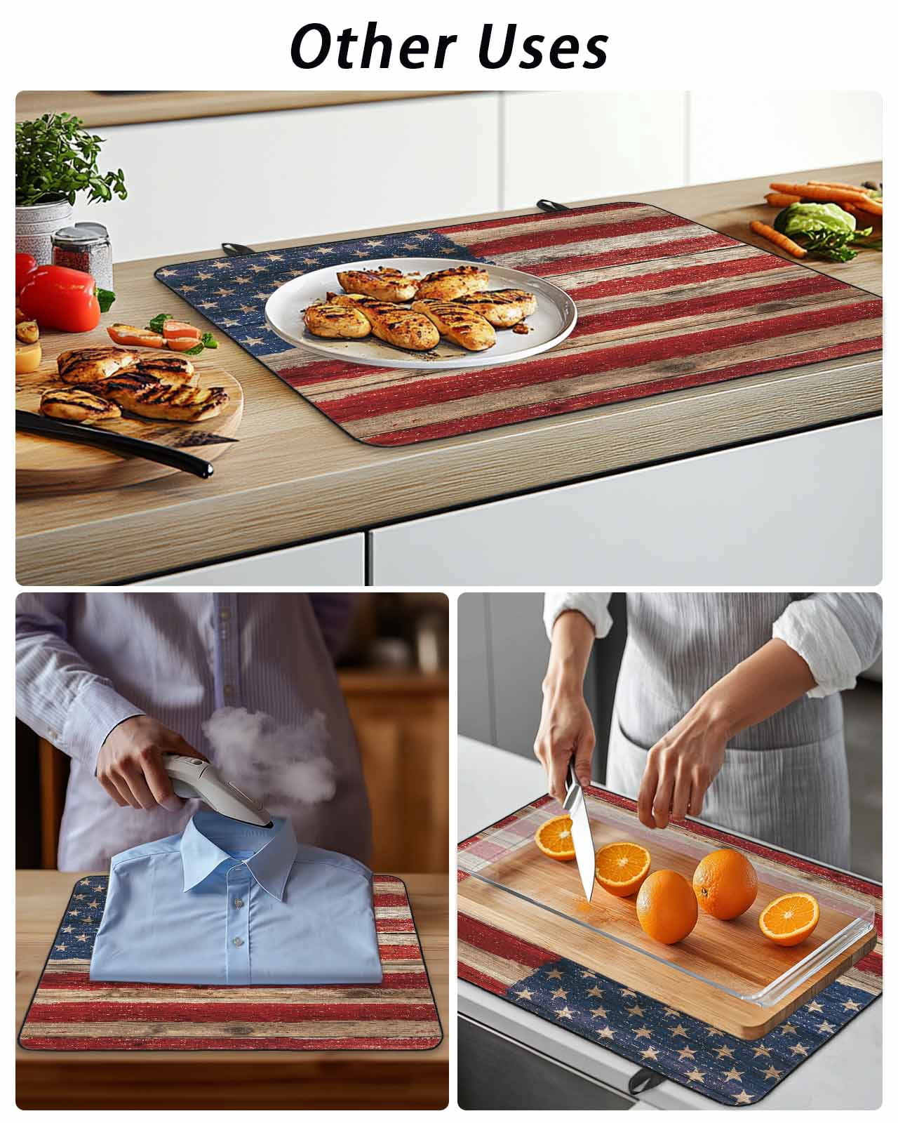 Stove Top Covers for Electric Stove, Retro American Flag Glass Stovetop Cover Protector, Vintage USA Flag Red Blue Wooden Induction Cooktop Protector Oven Mat for Kitchen Countertop 24"x21"
