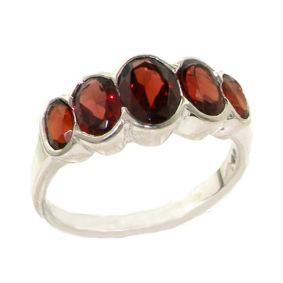 LBG British Made 9k White Gold Natural Garnet Womens Band Ring - 33 size options - Size 10