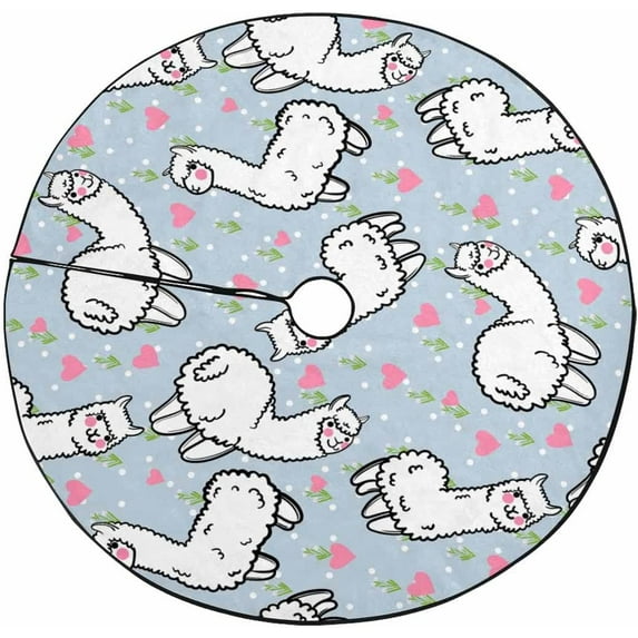 FMSHPON Cute Alpaca Llama Xmas Christmas Tree Skirt Stand Mat for Holiday Party Decoration Indoor Outdoor 48 inches