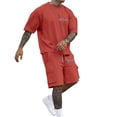 thumbnail image 2 of LEKDFST Mens Summer Outfits Set Casual 2 Piece Short Sets Letter Print Loose Fit T Shirt and Shorts Tracksuits Watermelon Red XXL, 2 of 9