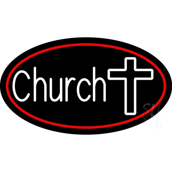 White Church With Cross LED Neon Sign 13 x 24 - inches Black Square Cut Acrylic Backing, with Dimmer - Premium built indoor Sign for Home décor, Event, Religious place, Store interior.