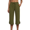 thumbnail image 3 of Floleo Women's solid cropped pants with elastic drawstring waist side pockets and side slits for summer casual daily wear relaxed fit capri trousers, 3 of 7
