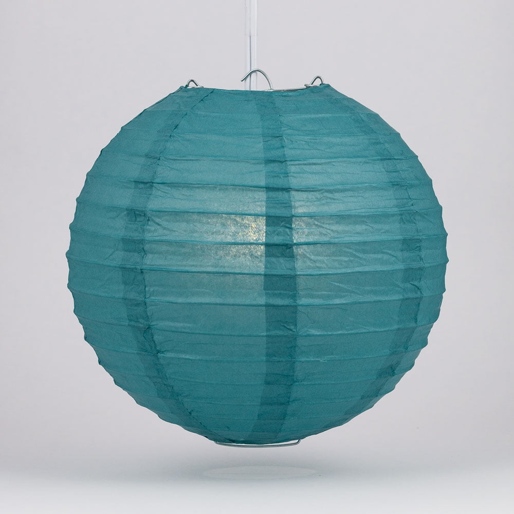 Quasimoon 8' Tahiti Teal Round Paper Lantern, Even Ribbing, Hanging Decoration by PaperLanternStore