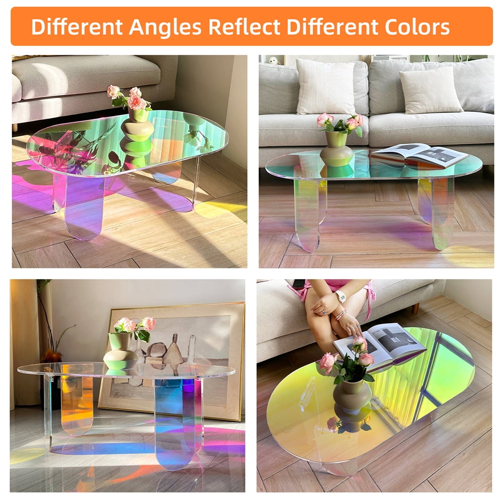 Iridescent Acrylic Coffee Table Sofa Side Table for Living Room Storage Display, 37.4x19.7x14.2 inch