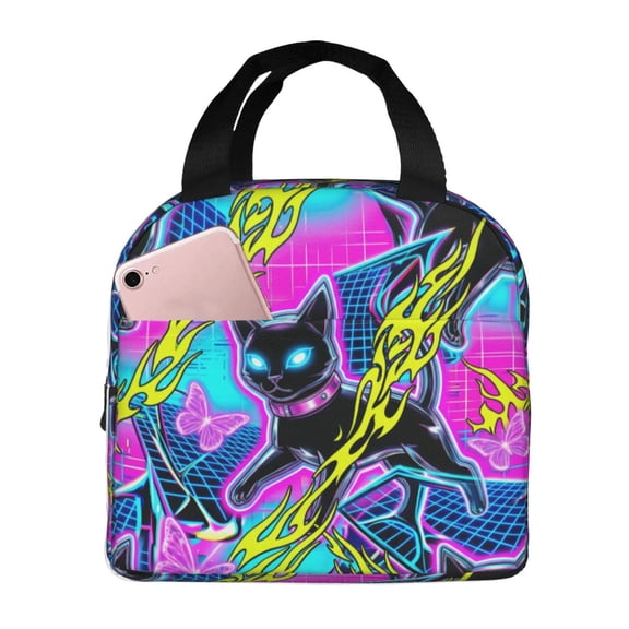Black Cat Insulated Lunch Bag Reusable Lunch Box For Women Men Leakproof Thermal Meal Prep Tote With Front Pocket For Work Office Picnic Travel Beach