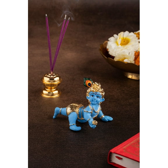 Crawling Baby Krishna Idol in Blue & Gold - 3 Inches