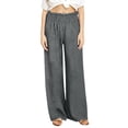 thumbnail image 6 of Roncen Womens Cotton Linen Palazzo Pants Solid Summer Linen Pants Elastic Waist Casual Wide Leg Trousers with Pockets, 6 of 6