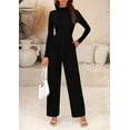 thumbnail image 4 of PRETTYGARDEN Womens Jumpsuit Dressy Casual Spring Fall Fashion One Piece Outfits Long Sleeve Mock Neck Wide Leg Pants Rompers, 4 of 8