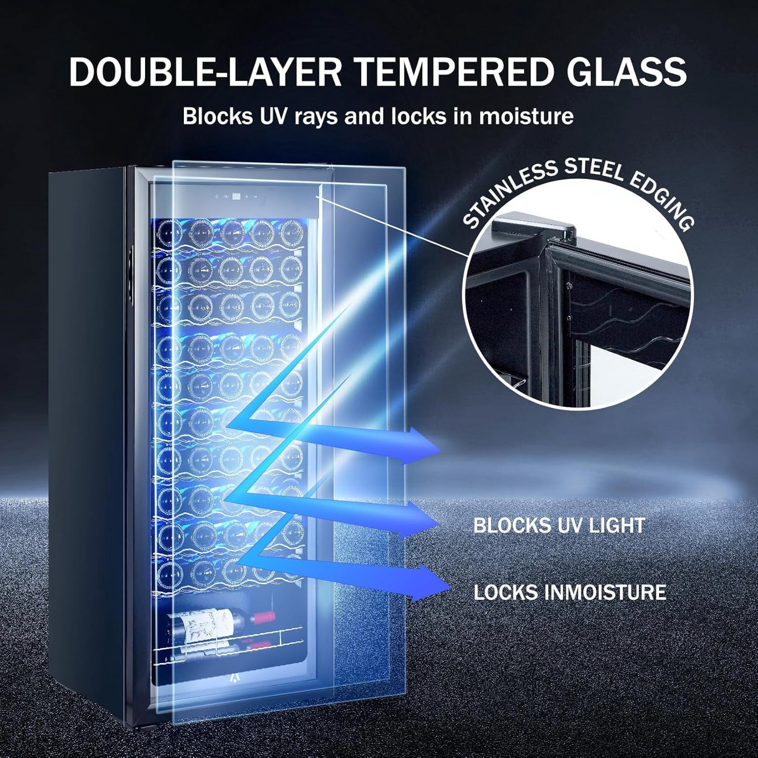 Homhougo 55-Bottle Beverage Refrigerator Countertop Wine Cooler with Glass Door, Adjustable Shelves & Digital Temperature Display, 41-64℉, Mini Fridge for Wine, Beer, Soda, Drinks for Home, Office
