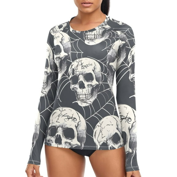 joogoo Womens UPF 50 Rash Guard Halloween Skulls Long Sleeve UV Protection Sun Shirts Tops S