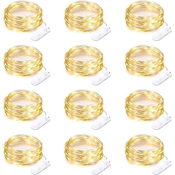 Xukmct 12 Pack Fairy Lights Battery Operated 10ft 30 LED String Lights Waterproof DIY Lights for Bedroom Patio Wedding Party Christmas Decor, Warm White