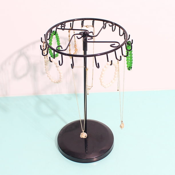 Soporte giratorio para collar, organizador de joyas, soporte de exhibición, ganchos, negro, corto-negro,
