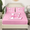 thumbnail image 3 of Erosebridal Monogrammed E Twin Sheet Sets, Initial Letter Bedding Twin Size, Pink Bow Reversible Bed Sheets Twin, Super Cozy Bedroom Decor, 3-Piece, 3 of 7