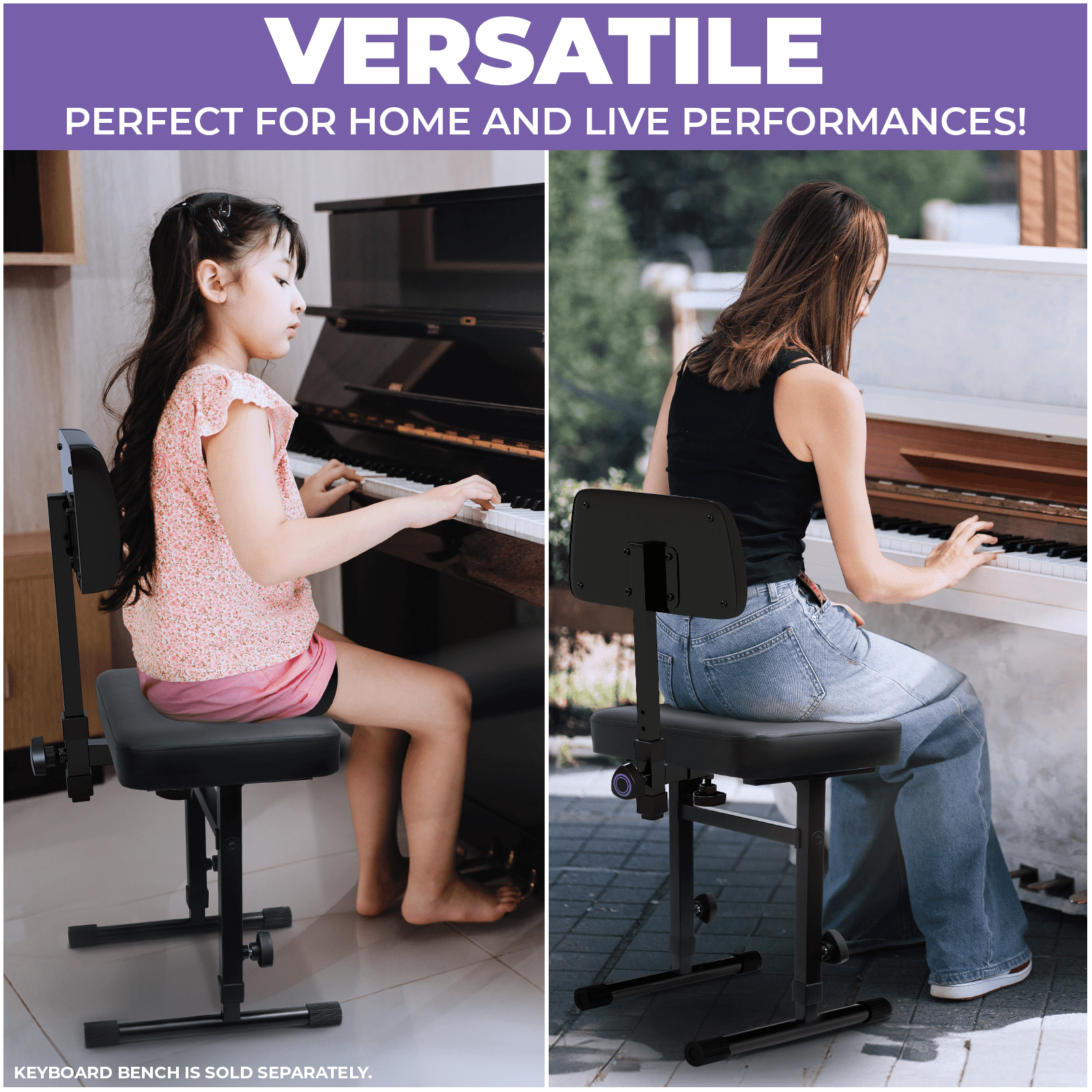Liquid Stands Adjustable Backrest ONLY for Piano Keyboard Bench MS1083 and MS1086 - Music Keyboard Bench Seat for Keyboard Stand Musicians Piano Stool Chair - Backrest Only