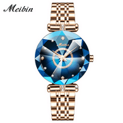 Meibin Luxury Brand Women Blue Watch Fashion Lady Quartz Diamond Wristwatch Gift Box