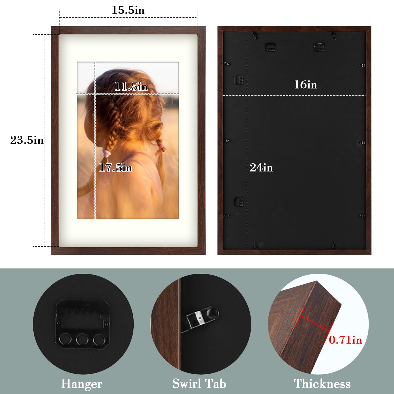 Golden State Art 16x24 Matted to 12x18 Brown Wall Mounting Picture Frame, 1 Pack