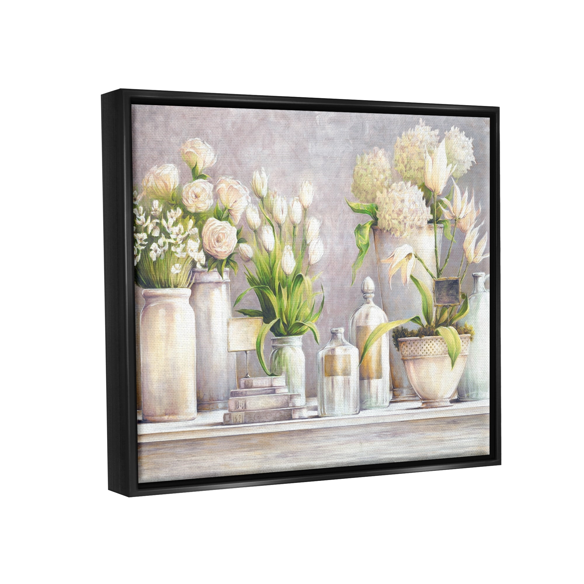 Stupell Industries Varied Flower Bouquets Traditional Still Life Plants Painting Jet Black Floating Framed Canvas Print Wall Art, Design by White Ladder