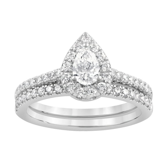 Unique Moments 1 Ctw Lab Grown Diamond Pear Bridal Set in 10K White Gold Jewelry for Women