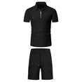 thumbnail image 5 of VBTAPA Mens Shorts Sets 2025 Summer 2 Piece Outfits Waffle Knit Quarter Zip Polos with Drawstring Waist Shorts Casual Golf Track Suit Beach Vacation Set with Pockets Daily Sale Black XXXL, 5 of 8