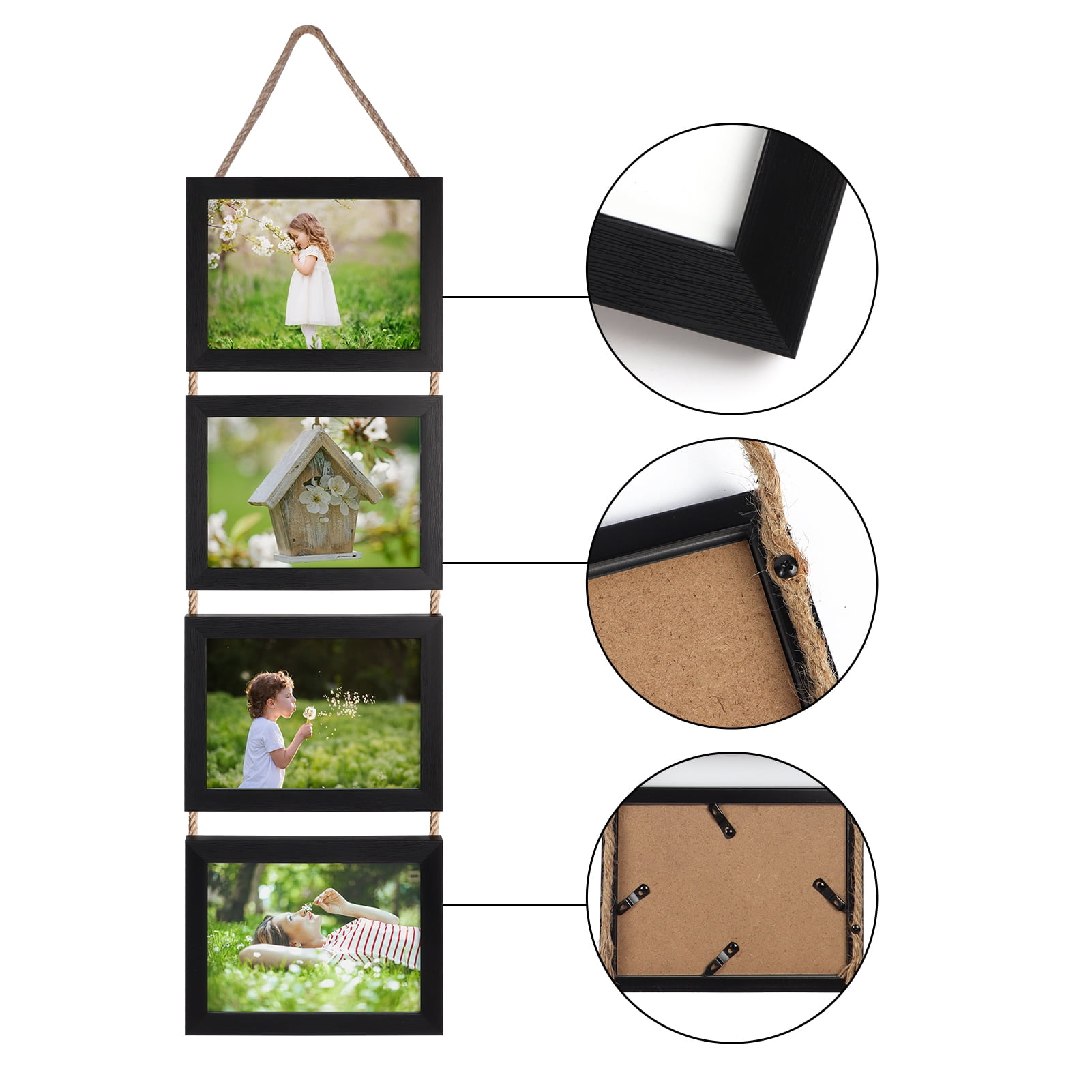 MEBRUDY 5x7 Hanging Collage Picture Frames Set of 2, Black 8 Opening Horizontal Frame for Wall Decor
