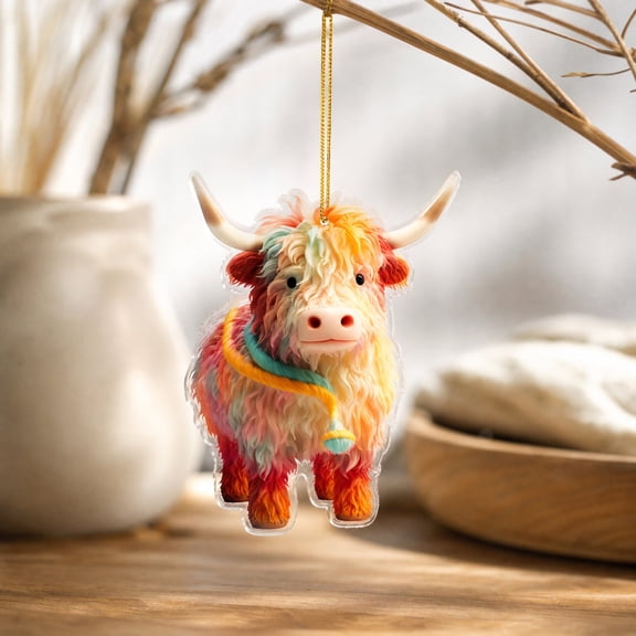 Christmas Hanging Ornaments for Xmas Tree, Personalized Christmas Tree Decoration Pendant, Scottish Cow Acrylic Xmas Tree Hanging Decor Christmas Gifts(Cow)