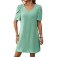 thumbnail image 4 of Staron Robes d'Été pour Femmes Mode Uni Ample Col Rond Ligne A Décontracté Robe de Printemps Manches Bouffantes Manches Courtes Robes de Vacances, 4 of 7